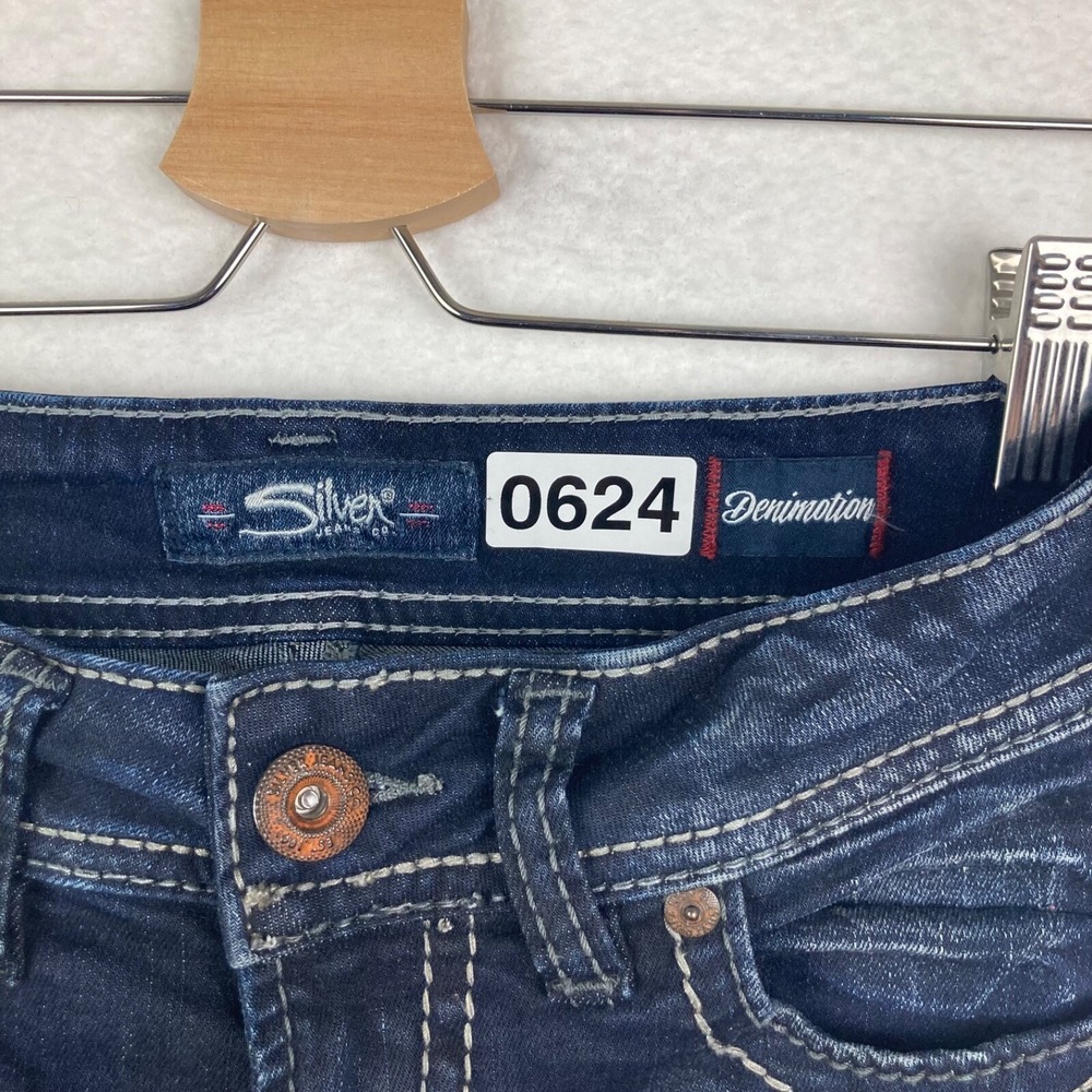 Silver Jeans Denimotion Suki Mid Slim Boot Dark Wash Blue Jeans Size W25/L31 - Picture 13 of 15